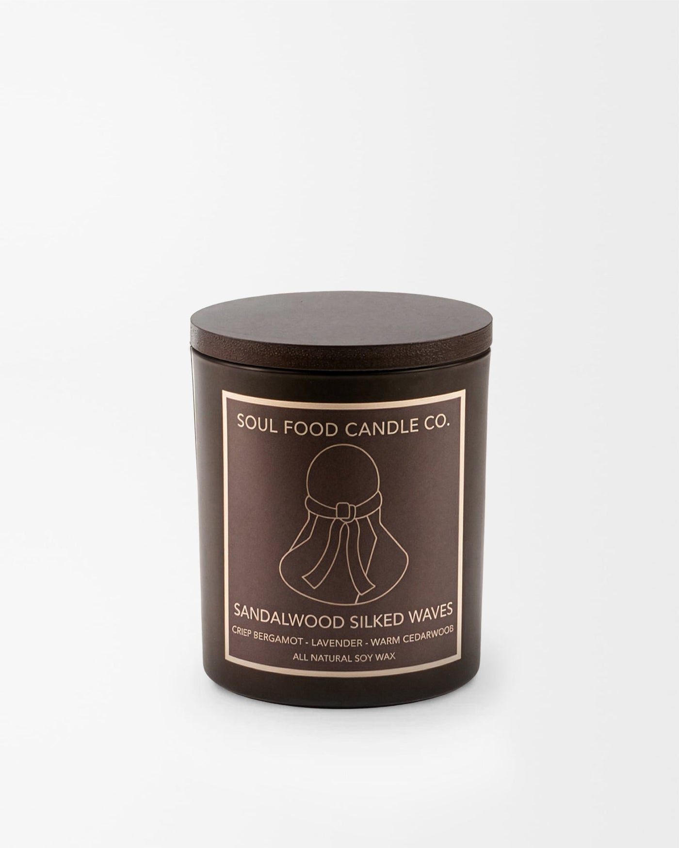 Soul Food Candle Co. Sandalwood Silked Waves Candle Crisp Bergamot brings uplifting, while lavender promotes relaxation. The depth of Warm Cedarwood grounds the scent | Here & Always